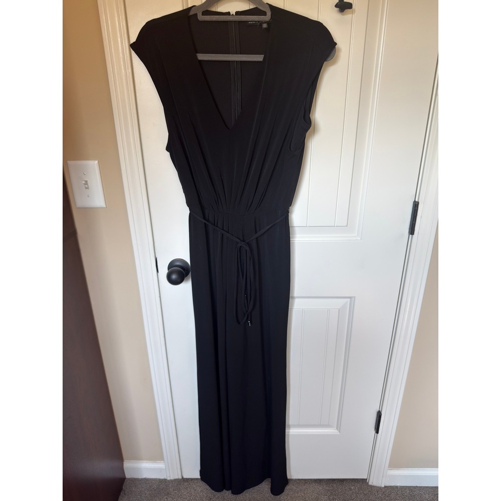 White House Black Market Black Sleeveless V-Neck Wide Leg Jumpsuit Size 6